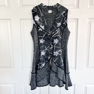 Sioni Studio Sleeveless Floral Embroidered Knitted Long Sweater Vest Cardigan